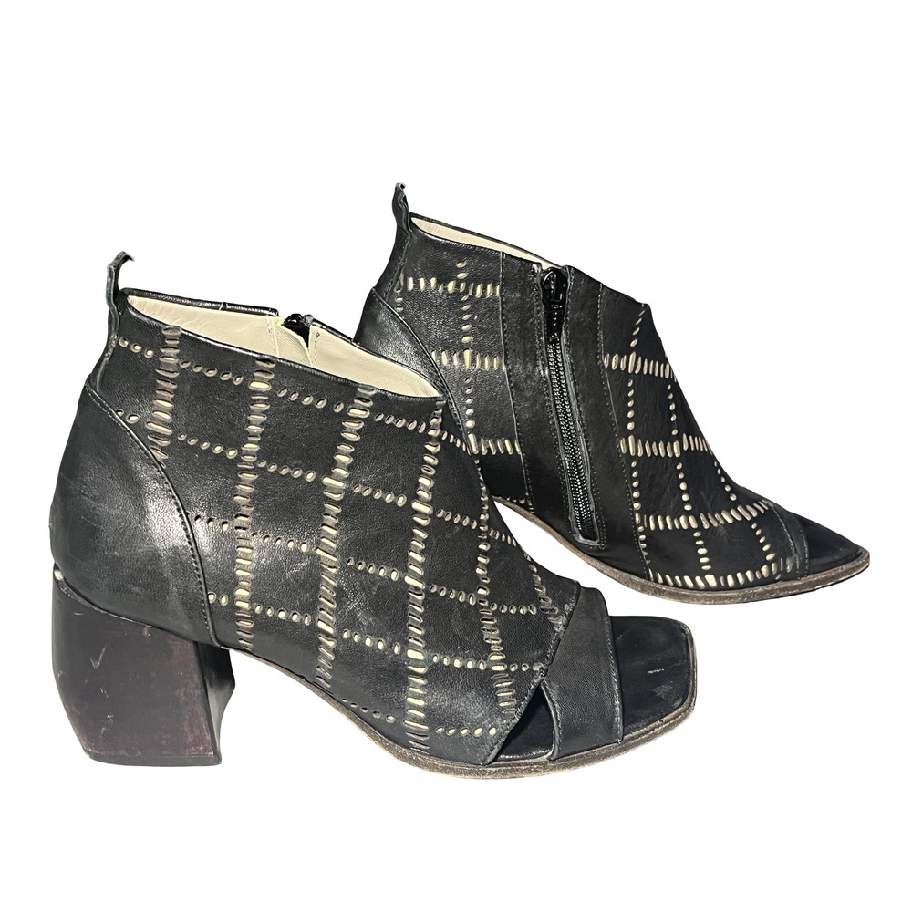IXOS Boots Womens‎ Size 6.5 Black Leather Open Toe Ankle Booties Made In Italy